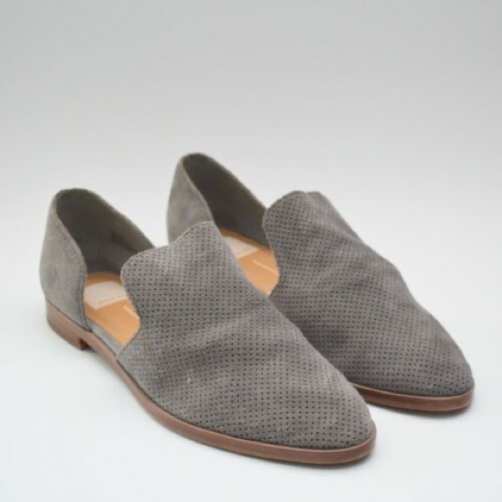Excellent condition size 8.5 gray perforated suede, never worn no original box